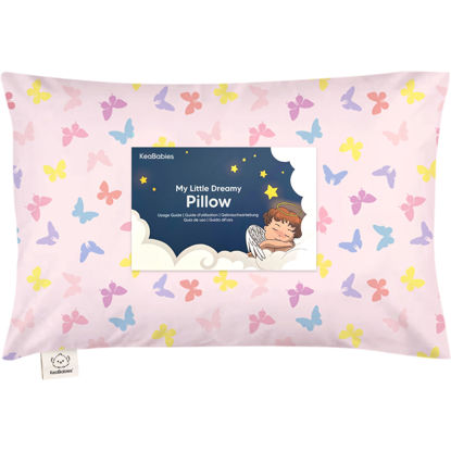 Picture of Toddler Pillow with Pillowcase - 13x18 My Little Dreamy Pillow, Organic Cotton Toddler Pillows for Sleeping, Kids Pillow, Travel Pillows, Mini Pillow, Nursery Pillow, Toddler Bed Pillow (Flutter)