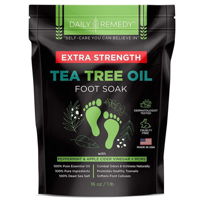 Picture of EXTRA STRENGTH Tea Tree Oil Foot Soak with Epsom Salt - Made in USA - for Toenails, Athlete's Foot, Itchy Feet, Stubborn Smelly Foot Odor, Pedicure, Foot Calluses & Soothes Sore Tired Achy Feet -16 oz