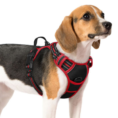 Picture of rabbitgoo Dog Harness, No-Pull Pet Harness with 2 Leash Clips, Adjustable Soft Padded Dog Vest, Reflective No-Choke Pet Oxford Vest with Easy Control Handle for Large Dogs, Black & Red, M