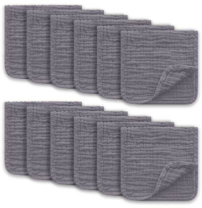 Picture of Ease Cubs Muslin Burp Cloths Large 100% Cotton Hand Washcloths for Boys & Girls, Baby Essentials Extra Absorbent and Soft Burping Rags for Newborn Registry (Grey, 12-Pack, 20" X10")