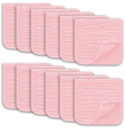 Picture of Ease Cubs Muslin Burp Cloths Large 100% Cotton Hand Washcloths for Boys & Girls, Baby Essentials Extra Absorbent and Soft Burping Rags for Newborn Registry (Pink, 12-Pack, 20" X10")