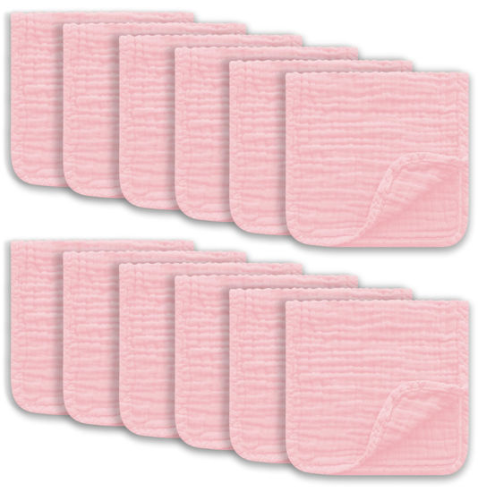 Picture of Ease Cubs Muslin Burp Cloths Large 100% Cotton Hand Washcloths for Boys & Girls, Baby Essentials Extra Absorbent and Soft Burping Rags for Newborn Registry (Pink, 12-Pack, 20" X10")