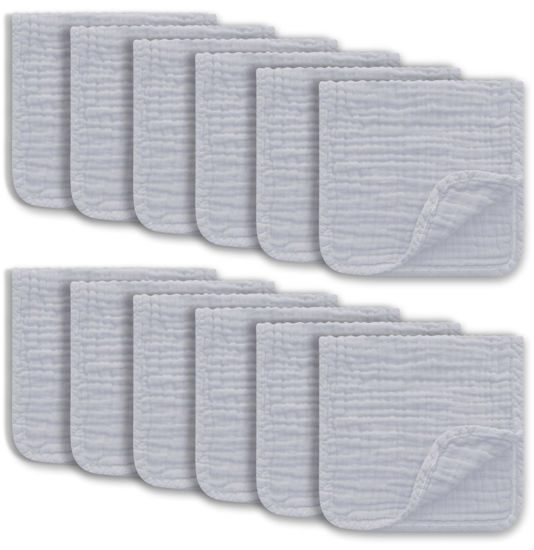 Picture of Ease Cubs Muslin Burp Cloths Large 100% Cotton Hand Washcloths for Boys & Girls, Baby Essentials Extra Absorbent and Soft Burping Rags for Newborn Registry (Slate, 12-Pack, 20" X10")