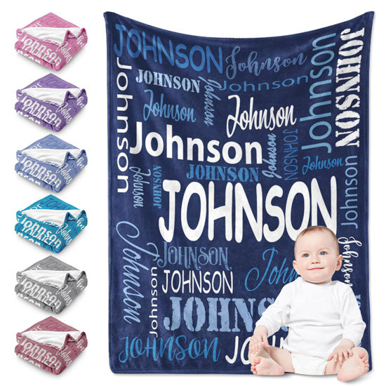 Picture of Yoke Style Personalized Baby Blankets for Baby Girls/Boys, Custom Name Swaddle Blanket, Baby Boy Girl Gifts for Newborn, Toddler, Kids on Baby Shower, Birthday