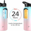 Picture of Letsfit Insulated Water Bottle with Straw and Handle Lids, Simple Vacuum Stainless Steel Water Flask with Wide Mouth, Modern Double Walled Mug Multiple Sizes and Colors, Blue Pink Gradient, 32 oz