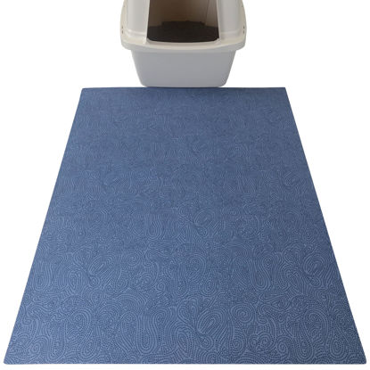 Picture of Drymate Original Cat Litter Mat, Contains Mess from Box, Protects Floors, Urine-Proof, Machine Washable, Soft on Kitty Paws, Absorbent, Waterproof (USA Made, Recycled Content) (29”x36”)(Blue Stucco)