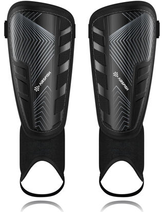 Picture of Upgraded Soccer Shin Guards for Kids Youth Adults, CE Certified AirsFish Shin Guard Sleeves Protection Gear for Boys Girls Soccer Games EVA Cushion Reduce Shocks and Injuries (Medium, Black)