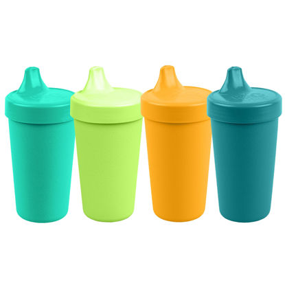 Picture of Re-Play Made in USA 10 Oz. Sippy Cups for Toddlers, Pack of 4 - Reusable Spill Proof Cups for Kids, Dishwasher/Microwave Safe - Hard Spout Sippy Cups for Toddlers 3.13" x 6.25", Aqua Asst.