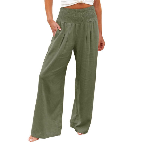 Picture of Hvyesh My Orders, Linen Pants for Women Summer High Waisted Wide Leg Pants Casual Elastic Waist Palazzo Pants Beach Pants with Pockets My Orders Placed