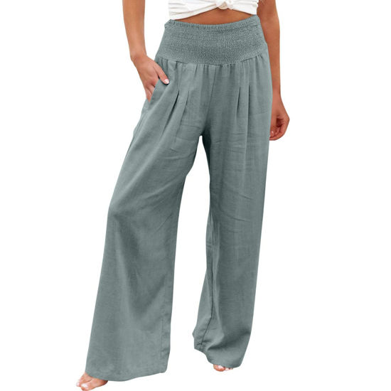 Picture of My Orders, Linen Pants for Women Summer High Waisted Wide Leg Pants Casual Elastic Waist Palazzo Pants Beach Pants with Pockets tv Deals 2023