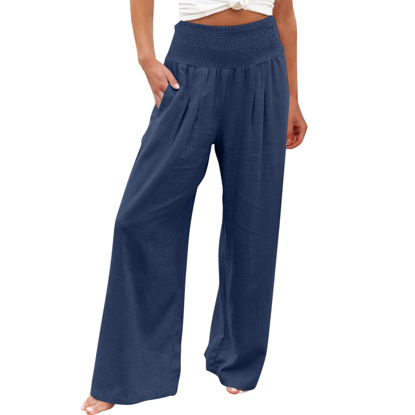 Picture of My Orders, Linen Pants for Women Summer High Waisted Wide Leg Pants Casual Elastic Waist Palazzo Pants Beach Pants with Pockets Deal of The Day Prime Today