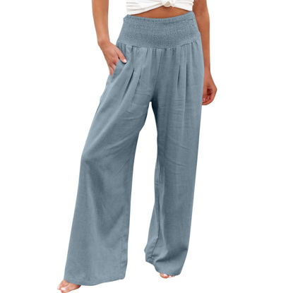 Picture of My Orders, Linen Pants for Women Summer High Waisted Wide Leg Pants Casual Elastic Waist Palazzo Pants Beach Pants with Pockets Deals of The Day Lightning Deals Today Prime