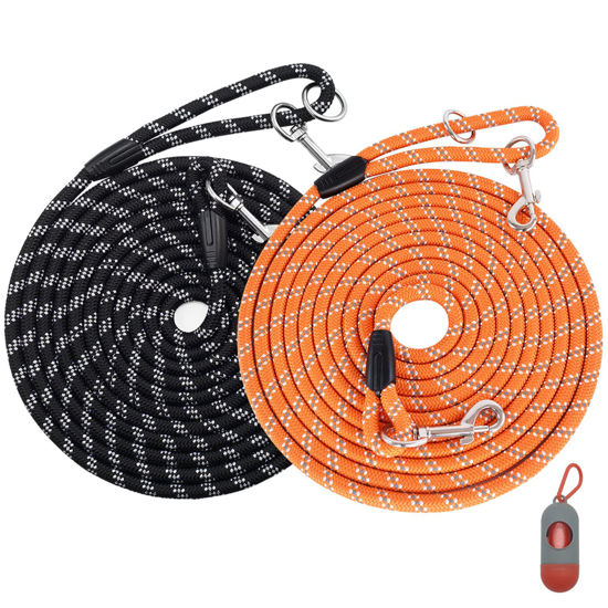 Picture of (2 Pack) Long Dog Leash for Dog Training 15FT/30FT/50FT, Dog Rope Check Cord with Reflective Thread for Large/Medium/Small Dogs, Dog Tie-Out Cable Lead for Hunting, Camping or Backyard