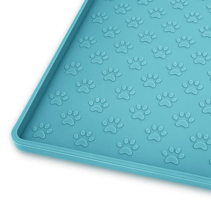 Picture of Ptlom Dog Food Mat Anti-Slip Dog Bowl Mats for Food and Water, High-Lips Dog Feeding Mat Waterproof Pet Placemat Prevent Messy Spills to Floor, Silicone Puppy Tray for Small Medium Large Dogs Cats