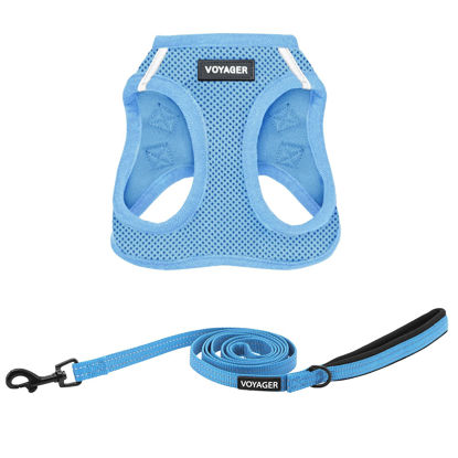 Picture of Voyager Step-in Air All Weather Mesh Harness and Reflective Dog 5 ft Leash Combo with Neoprene Handle, for Small, Medium and Large Breed Puppies by Best Pet Supplies - Set (Baby Blue), XL