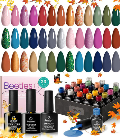 Picture of Beetles Fall Gel Nail Polish Set - 20 Colors Green Blue Yellow Gold Red Brown Gel Nail Polish Fall Gel Nail Polish Top Coat Gel Nail Polish Soak Off Uv Nail Lamp Gifts for Women