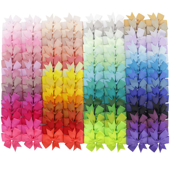 Picture of 120PCS 3inch Grosgrain Ribbon Pinwheel Hair Bows Boutique Bows Alligator Clips For Girls Toddlers Teens(60Colorsx2)