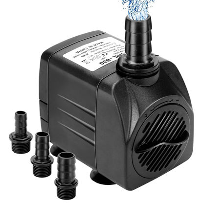 Picture of GROWNEER 550GPH Submersible Pump 30W Ultra Quiet Fountain Water Pump, 2000L/H, with 7.2ft High Lift, 3 Nozzles for Aquarium, Fish Tank, Pond, Hydroponics, Statuary Black