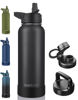 Picture of CIVAGO 40 oz Insulated Water Bottle With Straw, Stainless Steel Sports Water Cup Flask with 3 Lids (Straw, Spout and Handle Lid), Double Walled Travel Thermal Canteen Mug, Midnight Black