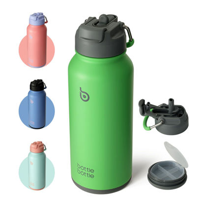 Picture of BOTTLE BOTTLE 32oz Insulated Water Bottle Stainless Steel Sport Water Bottle with Straw Dual-use Lid Design for Gym with Pill Box (summer forest)