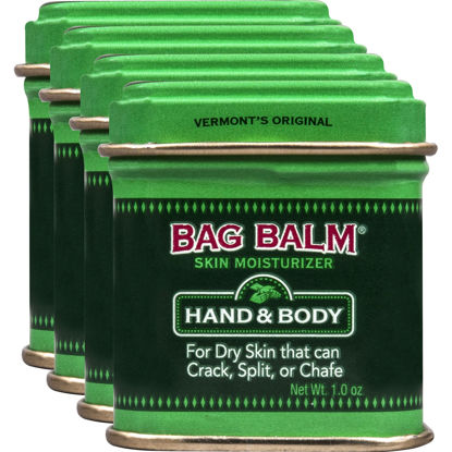 Picture of Bag Balm Vermont's Original Ointment, 1 Ounce Tin (Pack of 4), Moisturizing Ointment for Dry Skin that can Crack Split or Chafe on Hands Feet Elbows Knees Shoulders and More