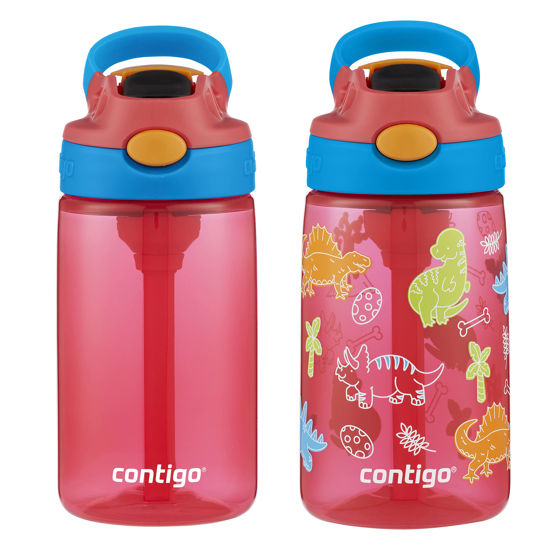 Picture of Contigo Kids Water Bottle with Redesigned AUTOSPOUT Straw, 14oz., 2 Pack, Blue Poppy and Watermelon & Blue Poppy with Dinos