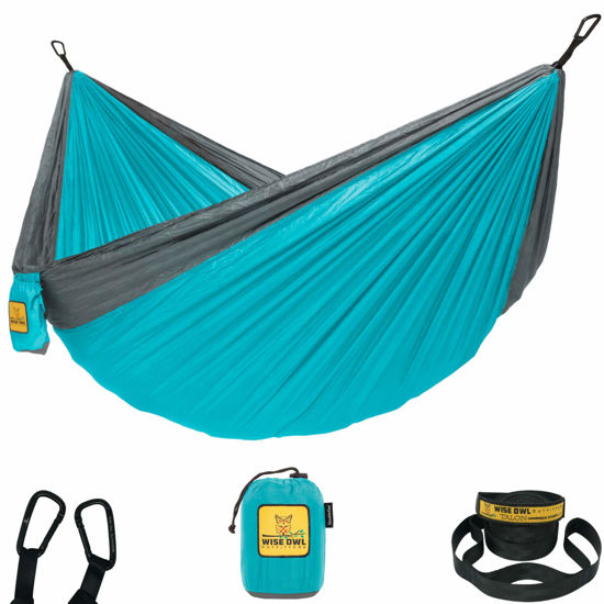 Picture of Wise Owl Outfitters Hammock for Camping Single Hammocks Gear for The Outdoors Backpacking Survival or Travel - Portable Lightweight Parachute Nylon SO Lt Blue & Grey