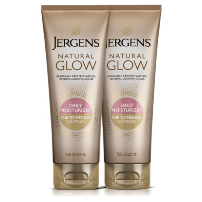 Picture of Jergens Natural Glow Sunless Tanning Lotion, Self Tanner, Fair to Medium Skin Tone, Daily Moisturizer, 7.5 Oz (Pack of 2)