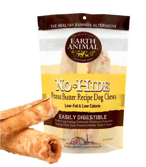 Picture of Earth Animal No Hide Medium Peanut Butter Flavored Natural Rawhide Free Dog Chews Long Lasting Dog Chew Sticks | Dog Treats for Large Dogs | Great Dog Chews for Aggressive Chewers (1 Pack)