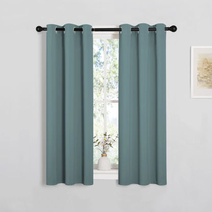 Picture of NICETOWN Modern Blackout Curtains Noise Reducing, Greyish Blue, 2 Panels, W29 x L40 -Inch, Thermal Insulated and Privacy Room Darkening Drape Panels for Boy's Guest Room Door Small Short Window