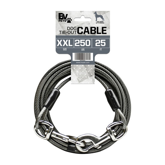 Picture of BV Dog Tie Out Cable 25 Feet - Dog Leads for Yard Heavy Duty - Up to 250 Pounds | Tie Out Cable for Dogs, Reflective Dog Lead, Dog Cable 25ft | Rust Free Dog Chain for Yard Outdoor (Gray)