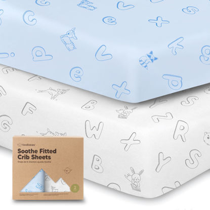 Picture of 2-Pack Organic Crib Sheets for Boys, Girls - Jersey Fitted Crib Sheet, Baby Crib Sheets Neutral, Crib Mattress Sheet, Cotton Crib Sheets, Soft Baby Sheets for Crib, Crib Fitted Sheet (ABC Land Sky)