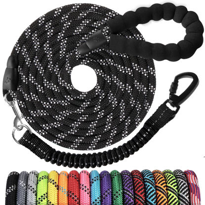 Picture of Long Dog Leash 50 FT: Heavy Duty Rope Leashes for Dogs Training with Swivel Lockable Hook Reflective Threads Bungee and Padded Handle - Dog Lead for Large Small Medium Dogs Outside Walking Hiking