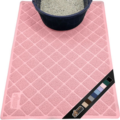 Picture of The Original Gorilla Grip Water Resistant Cat Litter Box Trapping Mat, Easy Clean, Textured Backing, Traps Mess for Cleaner Floors, Less Waste, Stays in Place for Cats, Soft on Paws, 24x17 Pink