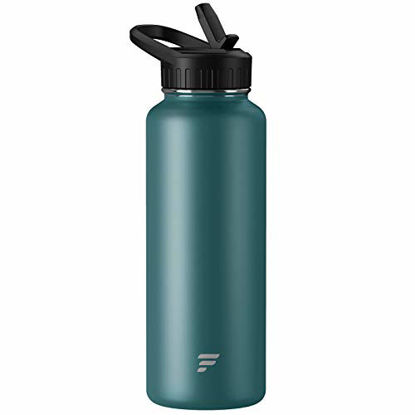 Picture of Letsfit Insulated Water Bottle with Straw Lid and Flex Cap, Double Stainless Steel Flask, Deep Green, 24oz