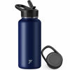 Picture of Letsfit Insulated Water Bottle with Straw Lid and Flex Cap, Double Stainless Steel Flask, Deep Blue, 24oz