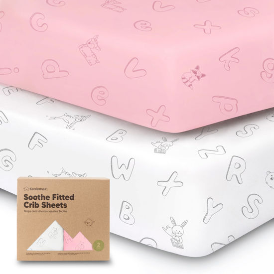 Picture of 2-Pack Organic Crib Sheets for Boys, Girls - Jersey Fitted Crib Sheet, Baby Crib Sheets Neutral, Crib Mattress Sheet, Cotton Crib Sheets, Soft Baby Sheets for Crib, Crib Fitted Sheet (ABC Land Rose)