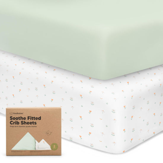 Picture of 2-Pack Organic Crib Sheets for Boys, Girls - Jersey Fitted Crib Sheet, Baby Crib Sheets Neutral, Crib Mattress Sheet, Cotton Crib Sheets, Soft Baby Sheets, Unisex Crib Fitted Sheet (Wildflowers)