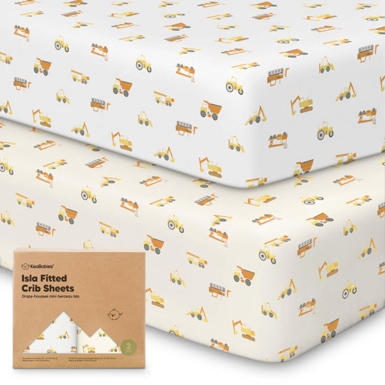 Picture of 2-Pack Crib Sheets for Boys,Girls - Viscose Derived from Bamboo Fitted Crib Sheet, Organic Baby Crib Sheets, Crib Mattress Sheet,Toddler Bed Sheets, Baby Sheets for Crib Fitted Sheets (Construction)