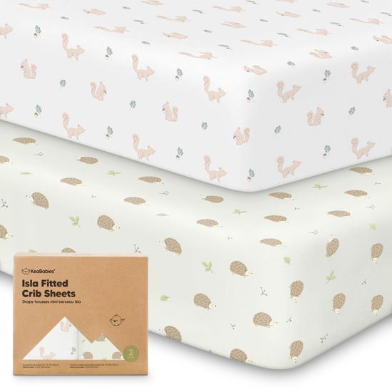 Picture of 2-Pack Crib Sheets for Boys,Girls - Viscose Derived from Bamboo Fitted Crib Sheet, Organic Baby Crib Sheets, Crib Mattress Sheet,Toddler Bed Sheets,Baby Sheets for Crib Fitted Sheets(Nibbles/Bruce)