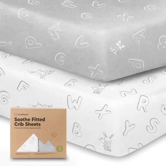 Picture of 2-Pack Organic Crib Sheets for Boys, Girls - Jersey Fitted Crib Sheet, Baby Crib Sheets Neutral, Crib Mattress Sheet, Cotton Crib Sheets, Breathable Crib Sheet, Baby Mattress Sheets (ABC Land Cloud)