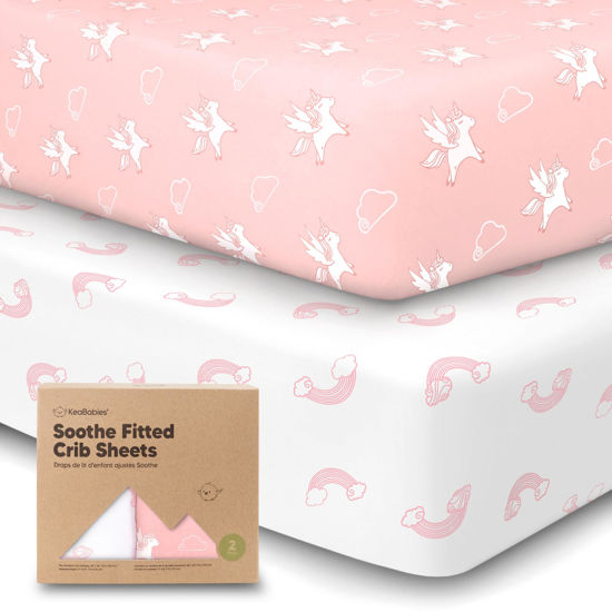 Picture of 2-Pack Organic Crib Sheets for Boys, Girls - Jersey Fitted Crib Sheet, Baby Crib Sheets Neutral, Crib Mattress Sheet, Cotton Crib Sheets, Breathable Crib Sheet, Baby Mattress Sheets (Dreamland)