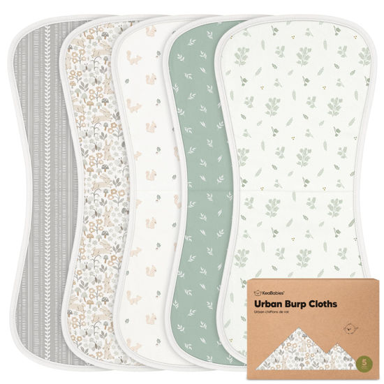 Picture of Organic Burp Cloths for Baby Boys, Girls - 5-Pack Super Absorbent Burping Cloth, Burp Clothes, Soft, Plush, Newborn Baby Bibs & Burp Cloths Sets, Burpy Cloth Bib for Unisex, Burping Rags (Prairie)