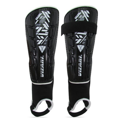 Picture of Vizari Malaga Soccer Shin Guards with Adjustable Straps - Black, Small | Lightweight PP Shell Shinpads for Enhanced Protection | EVA Foam Padded for Better Suport & Comfort