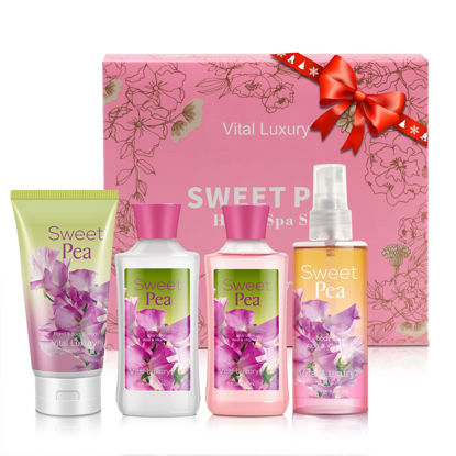 Picture of Vital Luxury Bath & Body Kit, 3 Fl Oz, Ideal Skincare Gift Home Spa Set, Includes Body Lotion, Shower Gel, Body Cream, and Fragrance Mist (Sweet Pea)