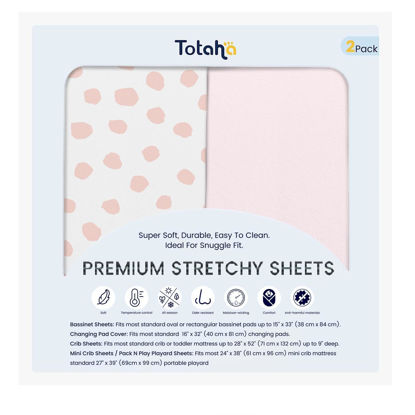 Picture of TotAha Premium Stretchy Crib Sheets (2-Pack)-Hypoallergenic, Silky Comfort, Buttery Soft, Calming Effect, All-Season Jersey-Knit Sheets, 9'' Extra Deep Pocket