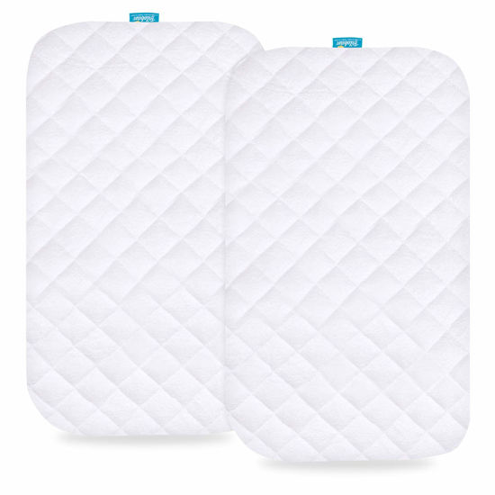 Picture of Waterproof Quilted Bassinet Mattress Pad Cover Compatible with MMBABY, GoFirst, Milliard Bedside Bassinet, 2 Pack, Ultra Soft Viscose Made from Bamboo Terry Surface