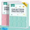 Picture of Crib Mattress Protector Sheets Waterproof 2 Pack, Quilted Crib Mattress Pad Cover Fitted Fits for Baby Toddler Bed Mattress, Aqua & Pink, 52” x 28”