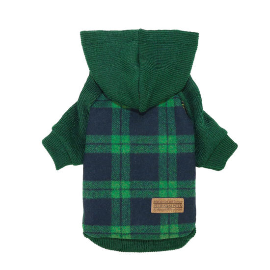 Picture of Fitwarm Tartan Plaid Dog Hoodie, Knitted Dog Clothes for Small Dogs Boy, Pet Sweater with Hood, Cat Winter Outfit, Green, XL