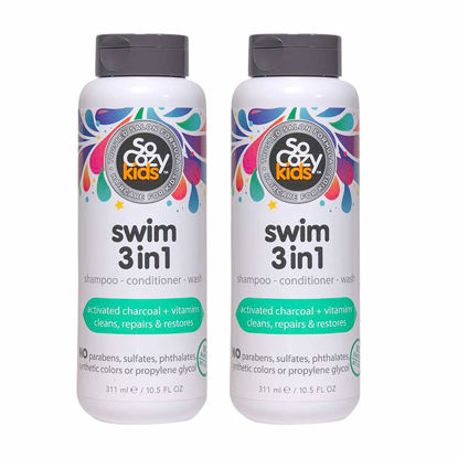 Picture of So Cozy Kids Swim 3-in-1 Shampoo, Conditioner & Body Wash - 3-in-1 Combo Pool Shampoo & Conditioner for Swimmers - Salt & Chlorine Removing Activated Charcoal, 10.5 Fl oz (Pack Of 2)